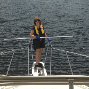 Our deck hand prepping for first lock......looks more like primping or posing