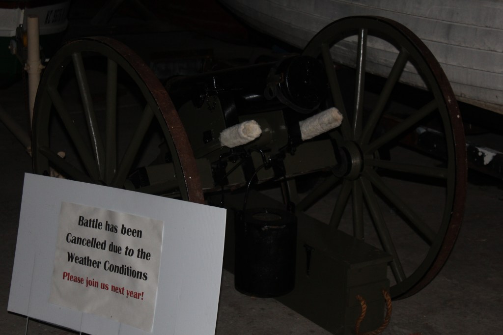 Cannon used in reenactment of Battle of Plymouth - Sign cracked the skipper up