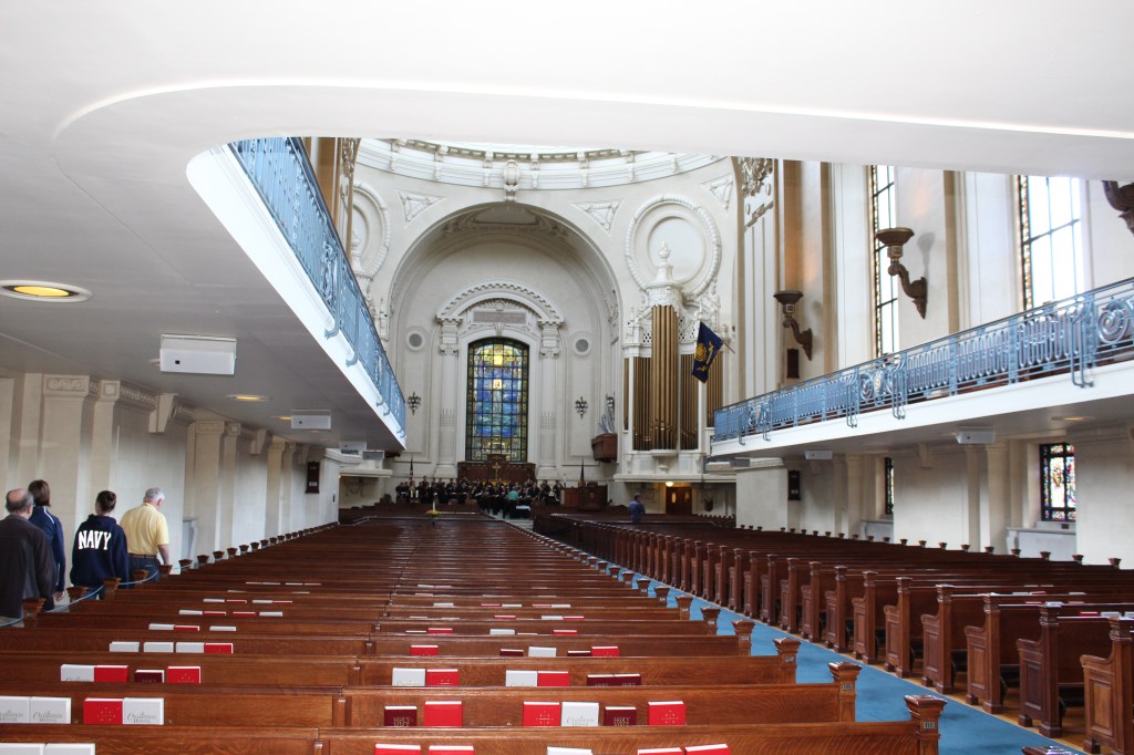 Looking down the aisle of Chapel